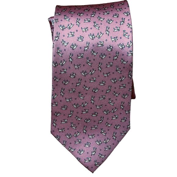 Como House Vintage Pink NeckTie with Dogs 100% Silk Made in Korea - Picture 4 of 7